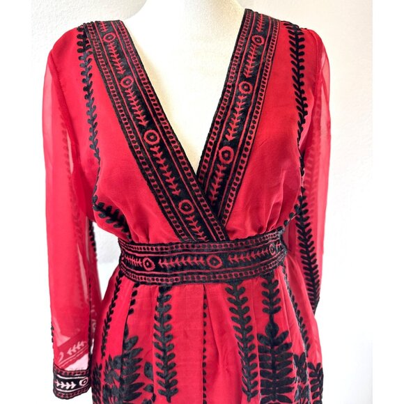 Boston Proper 3/4 Bell Sleeve Velvet Burnout Blouse Ties Back Small Whimsigoth - Picture 4 of 16